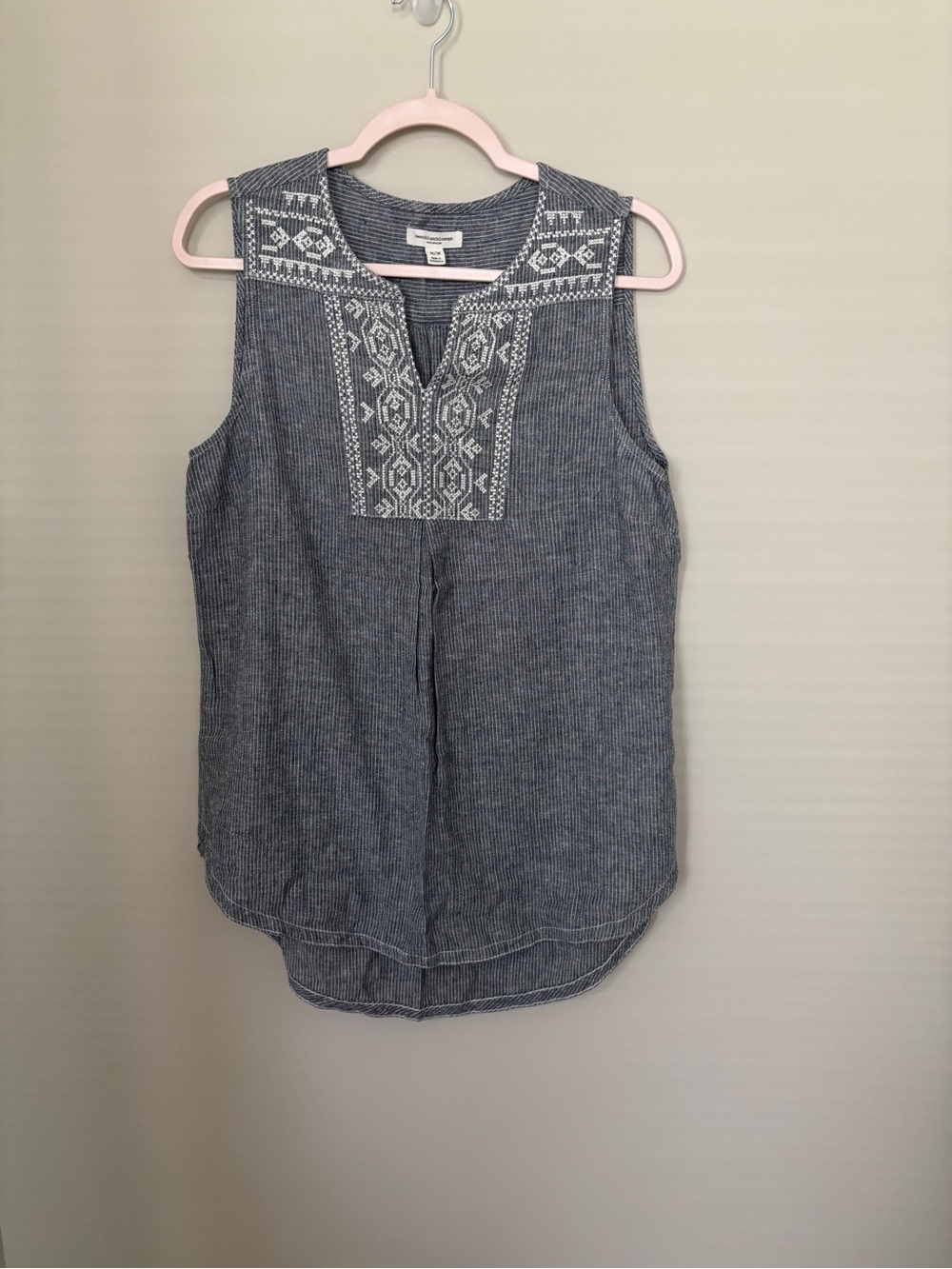 Beachlunchlounge Sleeveless Embroidered Chambray Top - Blue by Market & Spruce